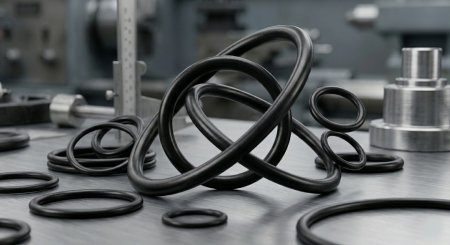 Zestaw czarnych oringów CR o różnych średnicach ułożonych w industrialnym otoczeniu – szeroki wybór rozmiarów uszczelnień neoprenowych w SuperSeal.