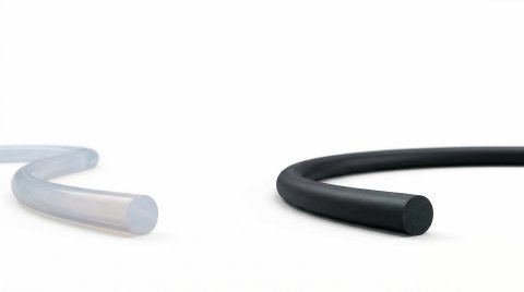 Zestawienie techniczne: odporny na płomień sznur silikonowy oraz sznur EPDM odporny na parę wodną.