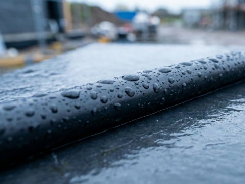 Czarny sznur gumowy EPDM pokryty kroplami wody