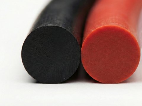 Zbliżenie na okrągły przekrój sznura gumowego NBR i silikonowego – widoczna lita struktura.